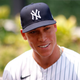 aron Judge #99 of the New York Yankees speaks to the media during the Gatorade All-Star Workout Day at Coors Field on July 12, 2021 in Denver, Colorado.